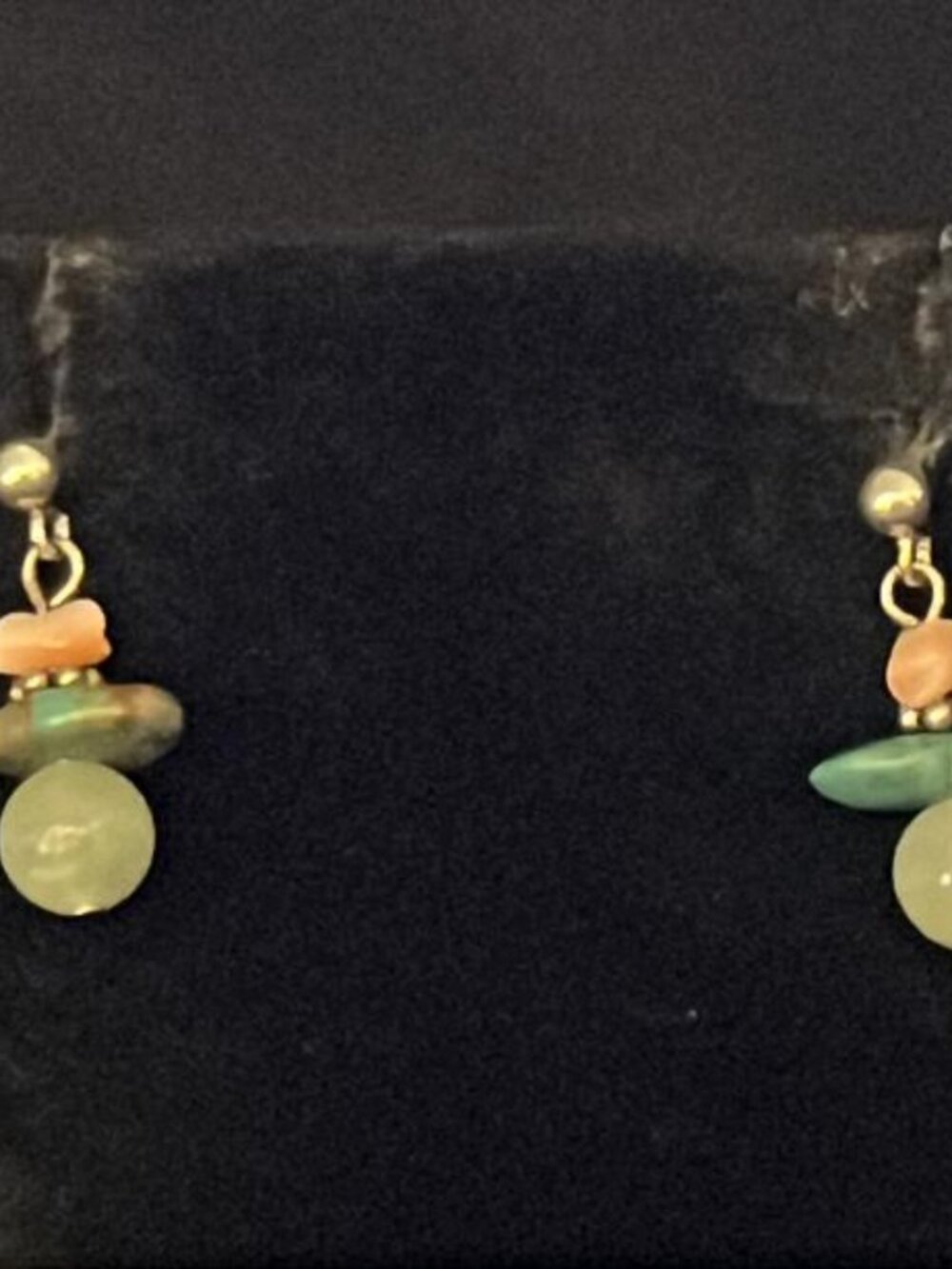 Pink, Turquoise Chip and Green Sphere Drop Earrings